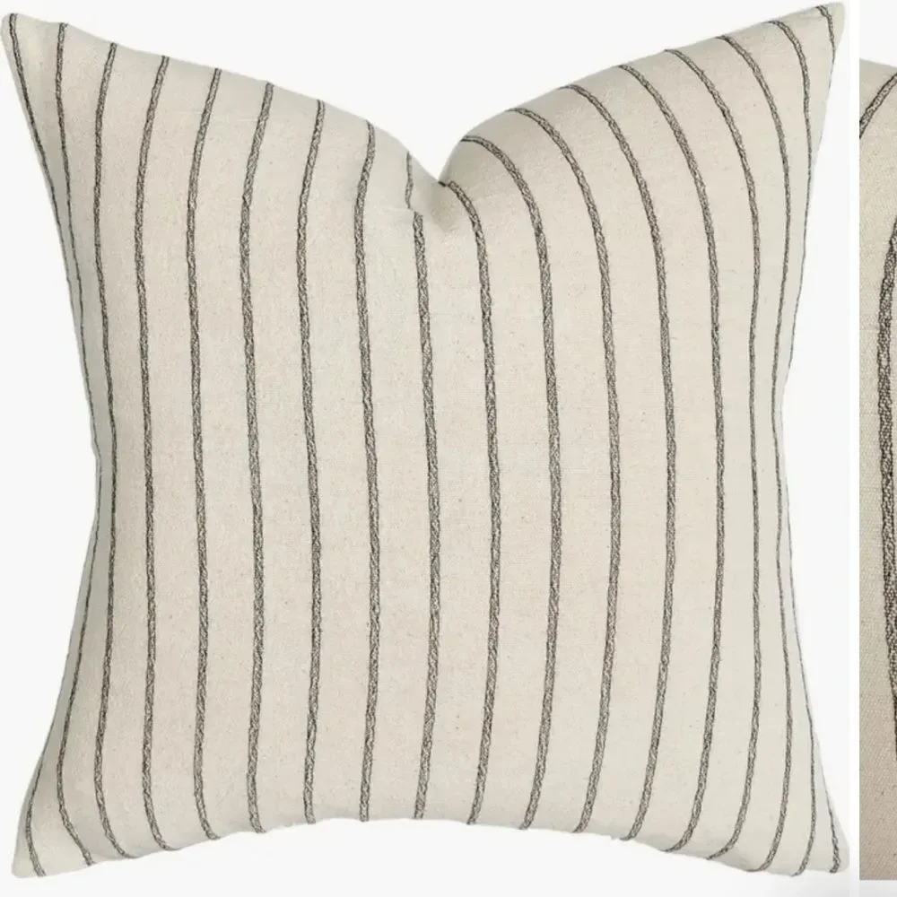 Linen and James Walker Natural Black Stripe pillow cover 20”x20”